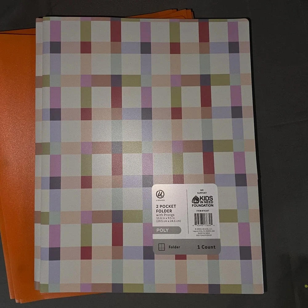 24 Up & Up and 1 U Brands 2-Pocket Poly Folders with Prongs Orange Plaid Bundle